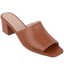 Tamanco Social Feminino Feminina Estilo Mule Salto Médio Baixo Bloco Grosso Confortável Confort Diversas Caramelo ref.2713