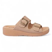 Tamanco Softli Anabela Salto Médio Fivelas