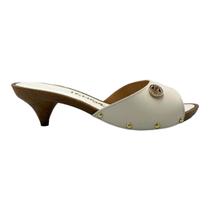 Tamanco Tchocco Couro Legítimo Branco Salto Baixo Broche Dourado 47603