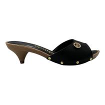 Tamanco Tchocco Couro Legítimo Preto Salto Baixo Broche Dourado 47603
