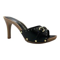 Tamanco Tchocco Preto Salto Alto Detalhes Dourado 52110