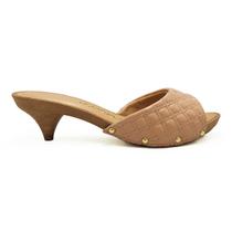 Tamanco Tchocco Salto Baixo Napa Nude Matelassê Retrô 47404