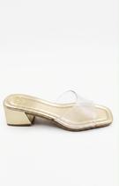 Tamanco transparente dourado salto bloco confort liamalia Tamanco transparente dourado salto bloco confort liamalia