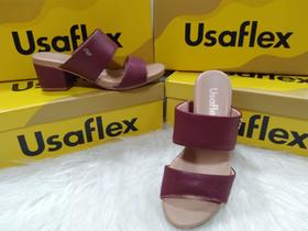 Tamanco Usaflex feminino Couro com Salto Bloco Tresse AE3201