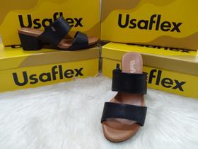 Tamanco Usaflex feminino Couro com Salto Bloco Tresse AE3201