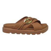 Tamanco Vizzano Feminino Camel Tratorado Detalhe Dourado -