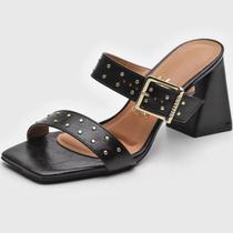 Tamanco Vizzano Fivela Spikes Salto Bloco - Preto