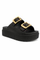 Tamanco Zaxy Feminino Plataforma Preto Ouro Metalizadas - Tamanco Zaxy Feminino Plataforma Preto Ouro Metalizadas -