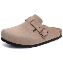 Tamancos femininos Asgard, couro de camurça, mulas, cinza, com suporte em arco