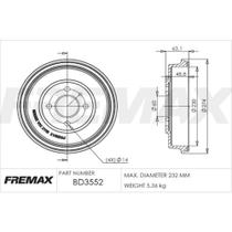 Tambor de freio Traseiro Chevrolet Spin 2012 a 2024 FREMAX