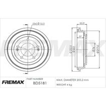 Tambor de freio Traseiro Hyundai Elantra 2011 a 2019 FREMAX Tambor de freio Traseiro Hyundai Elantra 2011 a 2019 FREMAX