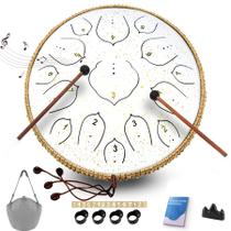Tambor de língua de aço, tambor natural, 14 polegadas, 15 notas D Major, branco Tambor de língua de aço, tambor natural, 14 polegadas, 15 notas D Major, branco