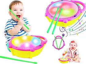 Tambor Infantil Baqueta Som Luz Instrumento Musical - Brinquedo Infantil