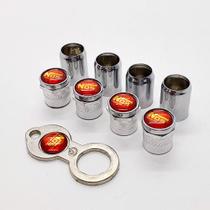 Tampa Bico Valvula Antifurto Capa Cromado - NOS Fundo Vermelho Logo Amarelo