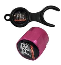 Tampa Bico Valvula Antifurto Pneu Alumínio Anodizado com chave P2 Racing, Rosa