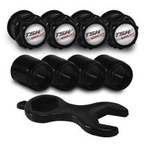 Tampa Bico Valvula Antifurto Pneu Capa Preto Emblema TSW Tampa Bico Valvula Antifurto Pneu Capa Preto Emblema TSW