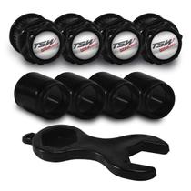 Tampa Bico Valvula Antifurto Pneu Capa Preto Emblema TSW Tampa Bico Valvula Antifurto Pneu Capa Preto Emblema TSW