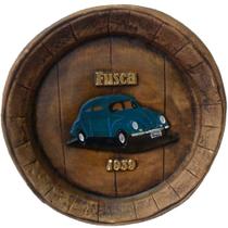 Tampa de Barril Rústica Grande em Alto Relevo Decor - Fusca Azul