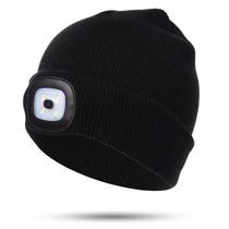 Tampa de beanie iluminada de LED para crianças, chapéu de malha de farol de 4 LED recarregável - Preto