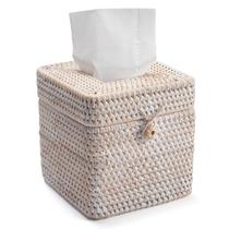 Tampa de caixa de lenços DECRAFTS Rattan Natural Woven Square White