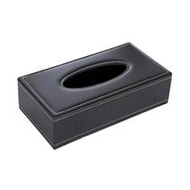 Tampa de caixa de lenços retangular em couro com costura branca