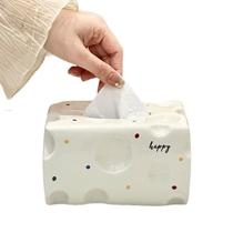 Tampa de lenços com design de queijo cerâmico com pontos coloridos Tampa de lenços com design de queijo cerâmico com pontos coloridos