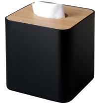 Tampa de lenços de bambu para banheiros e escritório (preta)