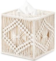 Tampa de lenços Mkono Macrame Square Open-Bottom Ivory