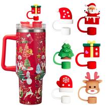 Tampa de palha para Stanley Cup Silicone Christmas, 6 unidades