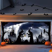 Tampa de porta de garagem Brightown Halloween para 2 carros 7 x 16 pés preta