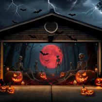 Tampa de porta de garagem ZIOISNM Halloween Skeleton 7 x 16 pés com acessórios