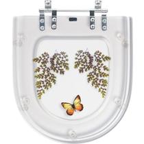 Tampa De Vaso Acrílico Carrara Transparente Decorada Borboleta Amarela para Deca Tampa De Vaso Acrílico Carrara Transparente Decorada Borboleta Amarela para Deca