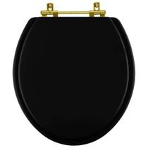 Tampa de Vaso Laqueado Convencional Preto para bacia Celite com Ferragem Dourada