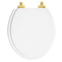 Tampa de Vaso MDF Com Amortecedor Oval Branco para Todas as Marcas com Ferragem Dourada