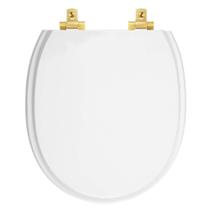 Tampa de Vaso MDF Com Amortecedor Village Branco para bacia Deca com Ferragem Dourada
