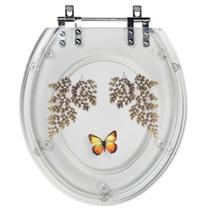 Tampa de Vaso Oval Transparente Avenca Borboleta Amarela Acrilico Tampa de Vaso Oval Transparente Avenca Borboleta Amarela Acrilico