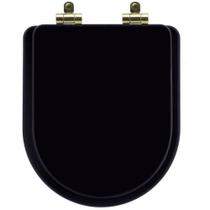 Tampa de Vaso Poliéster Com Amortecedor Duna Preto para Bacia Deca com Ferragem Dourada