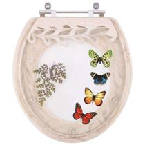Tampa de Vaso Poliéster Decorada Borboleta Oval Bege para Todos os Fabricantes Tampa de Vaso Poliéster Decorada Borboleta Oval Bege para Todos os Fabricantes