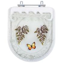Tampa de Vaso Poliéster Decorada Borboleta Square Branco para louça Lorenzetti