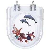 Tampa de Vaso Poliéster Decorada Golfinho e Conchas Vesuvio para louça Icasa Tampa de Vaso Poliéster Decorada Golfinho e Conchas Vesuvio para louça Icasa
