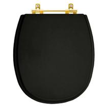 Tampa de Vaso Poliéster Fast Preto para bacia Deca com Ferragem Dourada