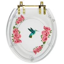 Tampa de Vaso Poliester Oval Cristal Beija Flor Com Ferragem Dourada Tampa de Vaso Poliester Oval Cristal Beija Flor Com Ferragem Dourada