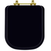 Tampa de Vaso Poliéster Quadra Preto para bacia Deca com Ferragem Dourada