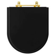 Tampa de Vaso Poliéster Riviera Preto para bacia Celite com Ferragem Dourada