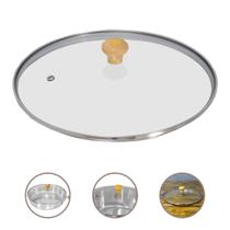 Tampa De Vidro Temperado 20/21Cm Puxador De Madeira Panela