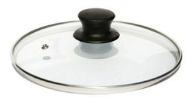 Tampa de Vidro Temperado 24cm Para Panelas Frigideiras Puxador Baquelite Bordas Aço Inox