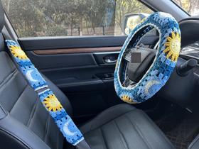 Tampa de volante + 2 capas de cinto Crochet Sun and Moon Tampa de volante + 2 capas de cinto Crochet Sun and Moon
