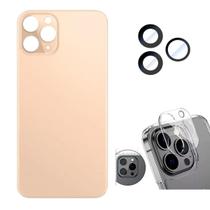 Tampa Para Iphone 11 Pro Max Dourado + Lente + Película Câmera