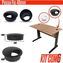 Tampa Passa Cabos 46mm Cor Preta para Mesas Pacote com 6 Unidades