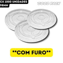 Tampa Reta Flat COM Furo Transparente para Copo Milkshake Goodpack - 98mm - CX 1000 Unidades (CX10x100)